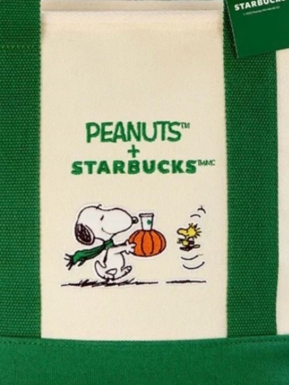 Starbucks Cream & Green Peanuts Snoopy Canvas Tote - Picture 3 of 7